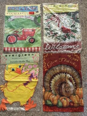 Lot of 4 Seasonal Garden Flags - NWT